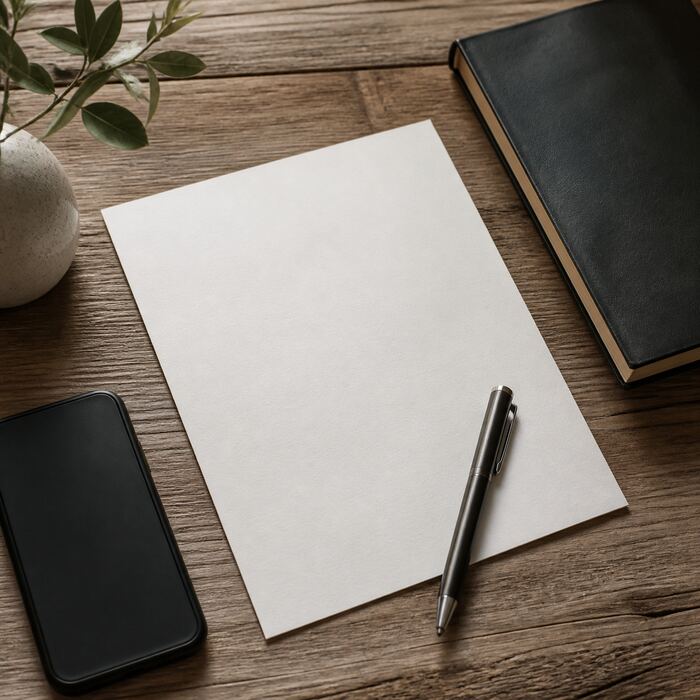 A source note, fine ruler, and folder tabs in a quiet editorial workspace