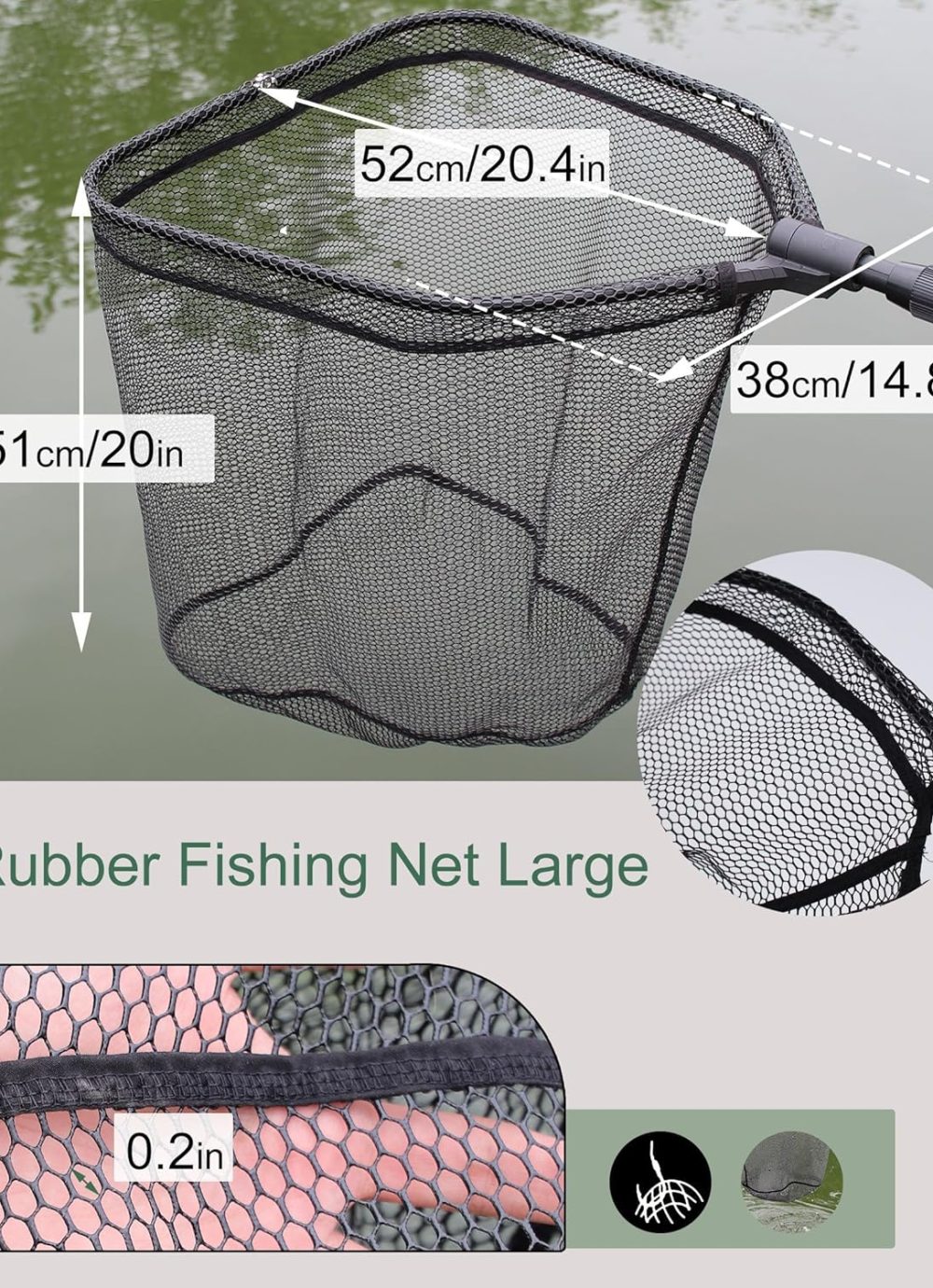 Large Fishing Net with Handle Rubber Fishing Net Telescoping Handle Saltwater Fishing Landing Net with 4pcs Crankbaits for Bass Fishing Fish Net Extends to 72.8inch Holds 44lbs - Image 3