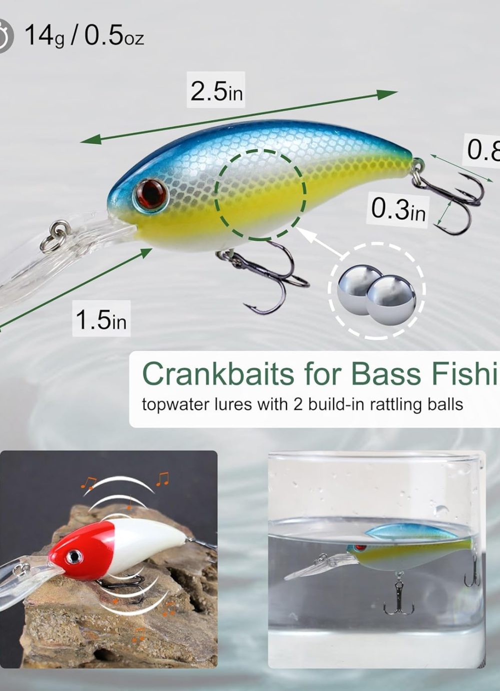 Large Fishing Net with Handle Rubber Fishing Net Telescoping Handle Saltwater Fishing Landing Net with 4pcs Crankbaits for Bass Fishing Fish Net Extends to 72.8inch Holds 44lbs - Image 4