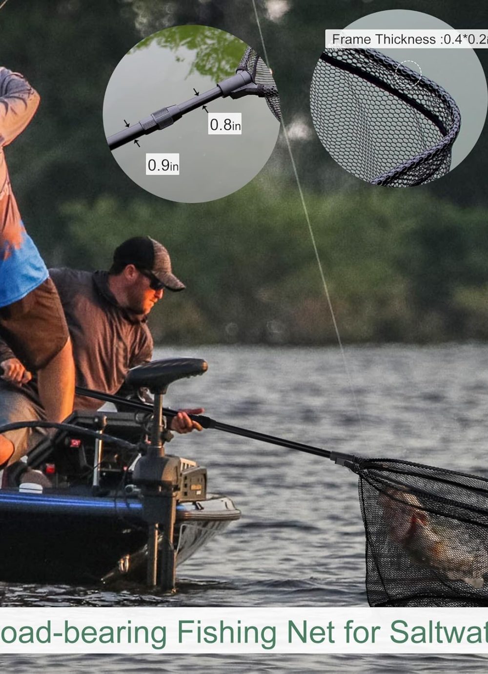 Large Fishing Net with Handle Rubber Fishing Net Telescoping Handle Saltwater Fishing Landing Net with 4pcs Crankbaits for Bass Fishing Fish Net Extends to 72.8inch Holds 44lbs - Image 5